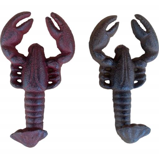 Cast Iron Rustic Metallic RED & Brown Lobster Wall Mount Key Towel HAT Or Cloth Hook/Cloth Hanger As