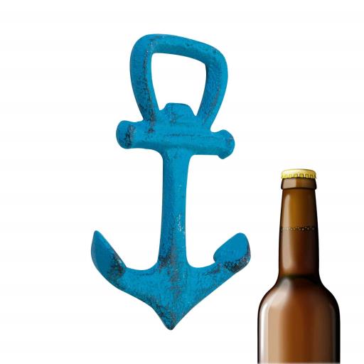 CAST IRON Bottle Opener Anchor Blue