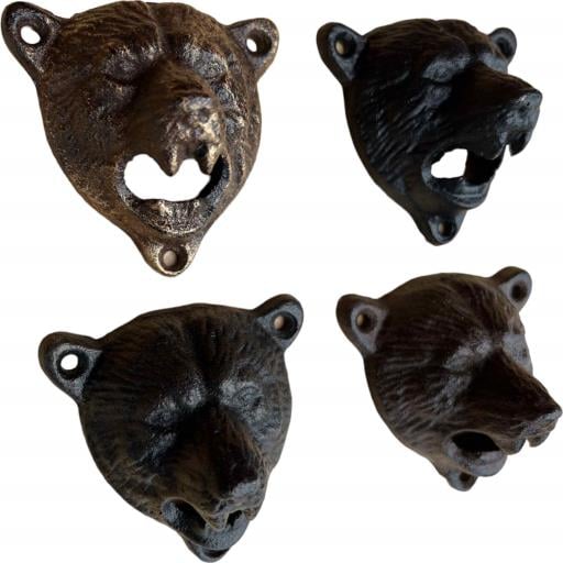 Cast Iron Rustic Metallic Bear Wall Mount Bottle Opener ASSORTED 4