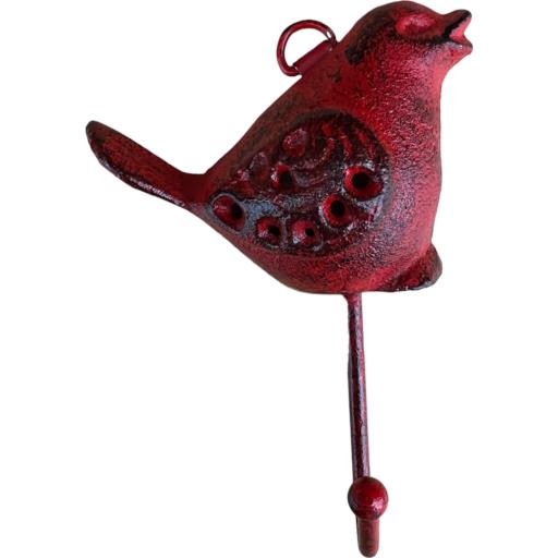 Cast Iron Vintage Metallic Red Cardinal Bird Wall Mount Key HAT Or Cloth Hanger / Hook