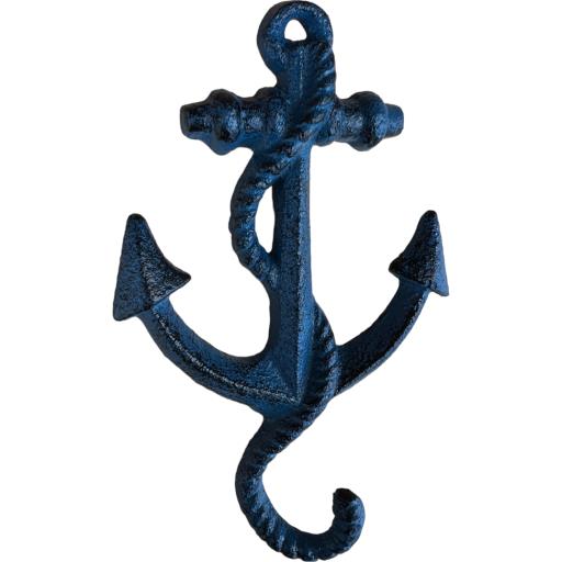 Cast Iron Metallic Rustic Blue Anchor With Rope Wall Mount Key Towel HAT Or Cloth Hook/ Cloth Hanger