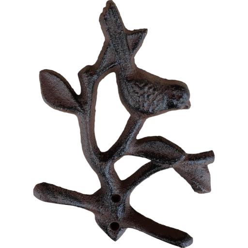 Cast Iron Metallic Brown Bird On Tree Branch Wall Mount Key Towel HAT Or Cloth Hook/ Cloth Hanger