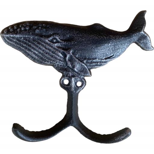 Cast Iron Rustic Metallic Black Humpback Whale Double Wall Mount Key Towel HAT Or Cloth Hook/ Cloth 