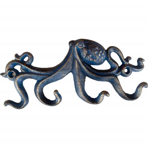Cast Iron Rustic VINTAGE Metallic Golden/Blue Octopus Wall Mount Towel Hook Key Or Cloth Hook/ Cloth
