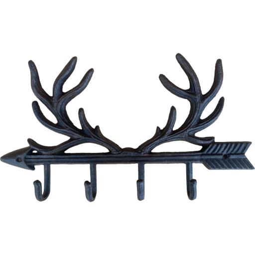 Cast Iron Ruatic Metallic Dark Brown Deer Antlers Key Holder & Hooks