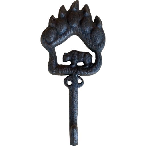 Cast Iron Rustic Metallic Brown Bear Paw With Baby Bear Wall Mount Key Towel HAT Or Cloth Hook/ Clot