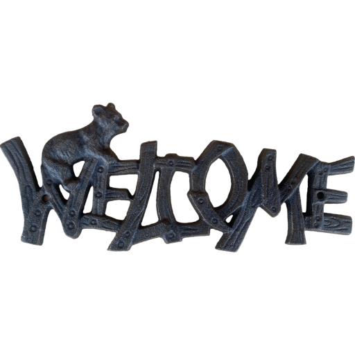 Cast Iron Rustic Metallic Intense Brown VINTAGE Welcome Sign With Bear Home Wall Decor