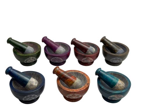 Pastle & Mortar Seven Chakras Colours With Engraved Symbols