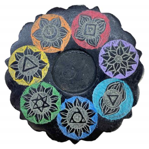 Lotus Shape T-Lite Holder/ Cone Burner With Seven Chakra Carving & Seven Chakra Colors