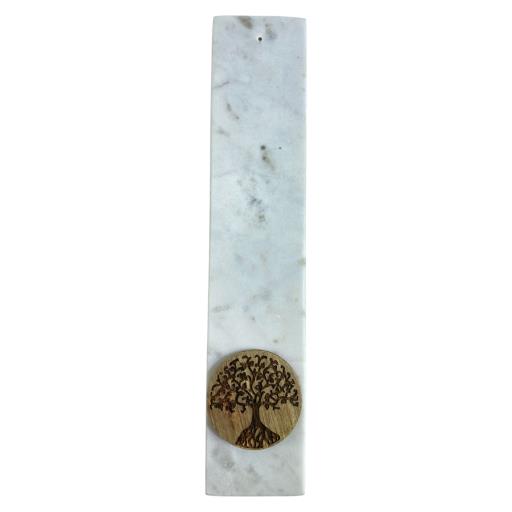 Ash Catcher White Marble With Tree Of Life Acacia Wood Disc