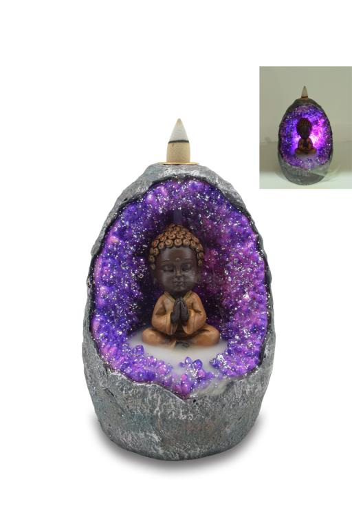 Backflow INCENSE Burner Baby Buddha Crystal Cave With Led
