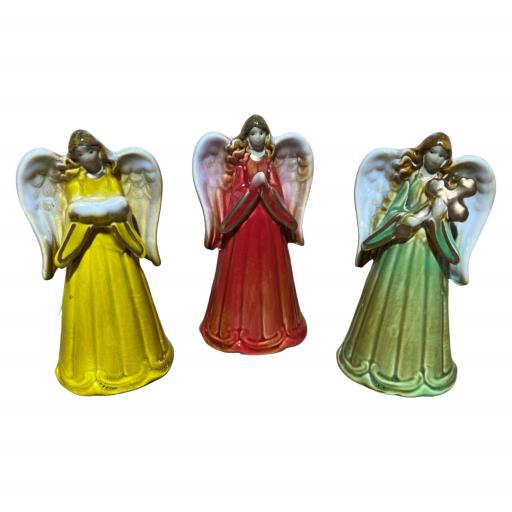 CHRISTMAS Angels With Bells Set Of 3 Gold Green Red