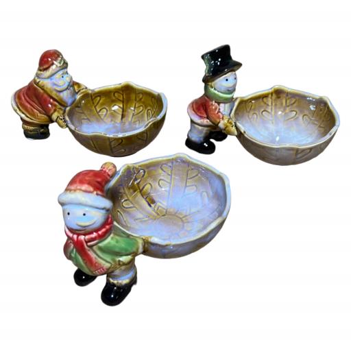 CHRISTMAS Serving Trays Set Of 3 Santa Snow Man Gnome Red White Black