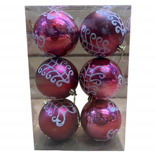 CHRISTMAS Balls 6 In Box Red Silver