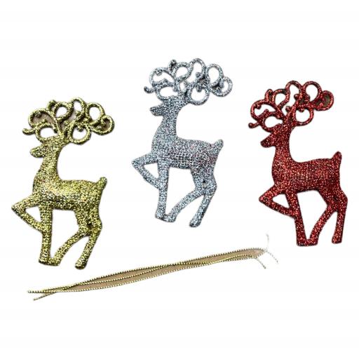 Christmas Reindeer 3 In Bag Silver Red GOLD