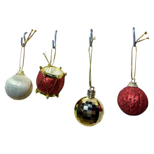 CHRISTMAS Balls With Beel Print 20 In BoxGold Red