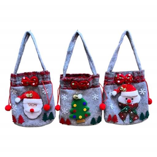 CHRISTMAS Gift Bag With Draw String Asst. 5SantaSnow Man Reindeer RedWhiteBrownGoldGreen Silver