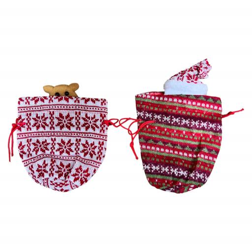 CHRISTMAS Gift Bag With Draw String Asst. 3SantaSnow Man Reindeer RedWhiteBrownGreen