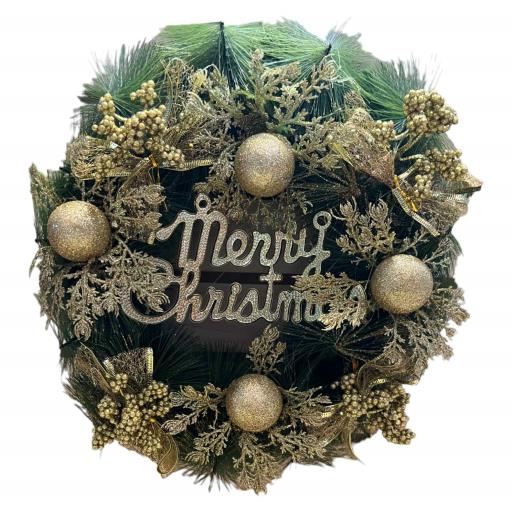 Christmas WreathGold FLOWERS With Balls And Bows GreenGold