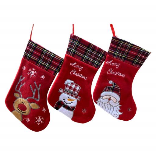 CHRISTMAS Stocking Asst.3 Santa Snow Man RedGreen