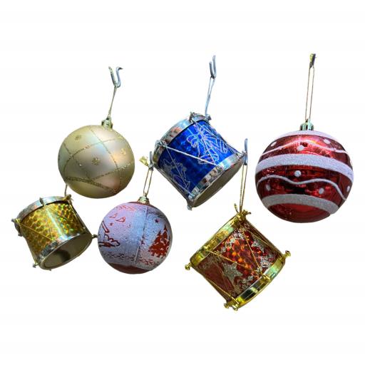 CHRISTMAS Ornaments Asst. Pack Of 6 Pink Purple Green BlueRed