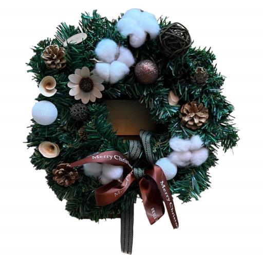 Christmas Wreath Cotton FLOWER With Pine Cones Christmas Bow Green Red Brown