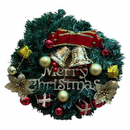 Christmas Wreath Poinsettias With Pine Cones And Bows Green Red GOLD