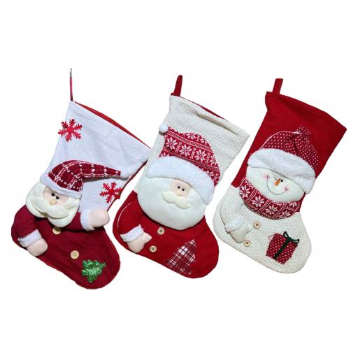 CHRISTMAS Stocking Asst.2 Santa Snow Man Red White