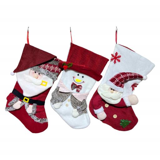 CHRISTMAS Stocking Asst.2 Santa Snow Man Red White