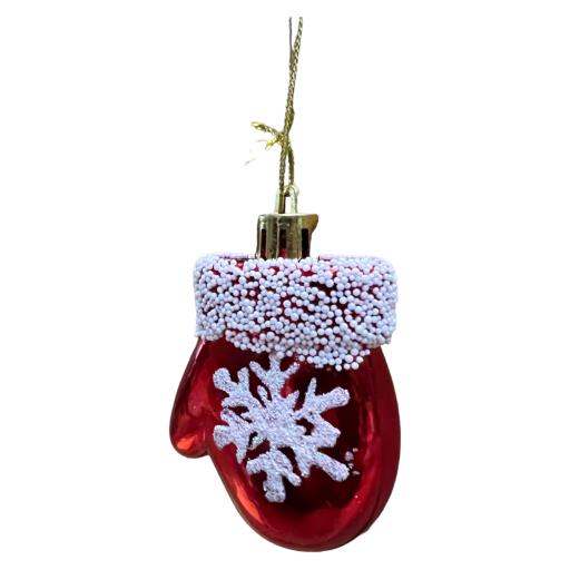 Christmas GLOVE Shape Ornaments6 In BoxSnow FlakeRed White