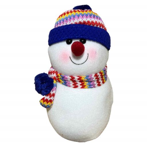 Snow Man With Pom-Pom Beanie  White Blue Red