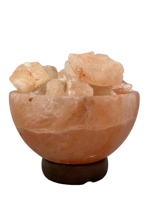 Himalayan Salt LAMP Bowl Shape With Wooden Base & Salt Chunks