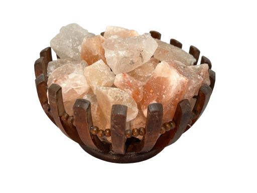 Himalayan Salt LAMP Wooden Fire Bowl With Pink Salt Chunks