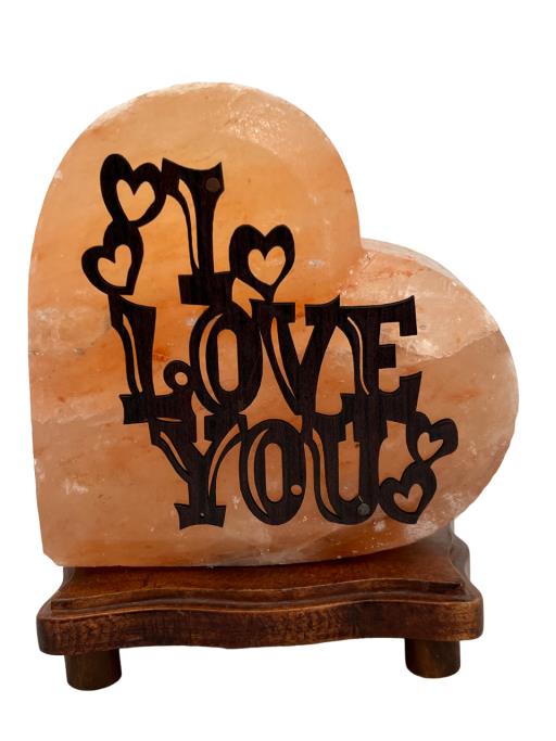 Himlayan Salt 3 D Salt LAMP With Wooden Base I Love You