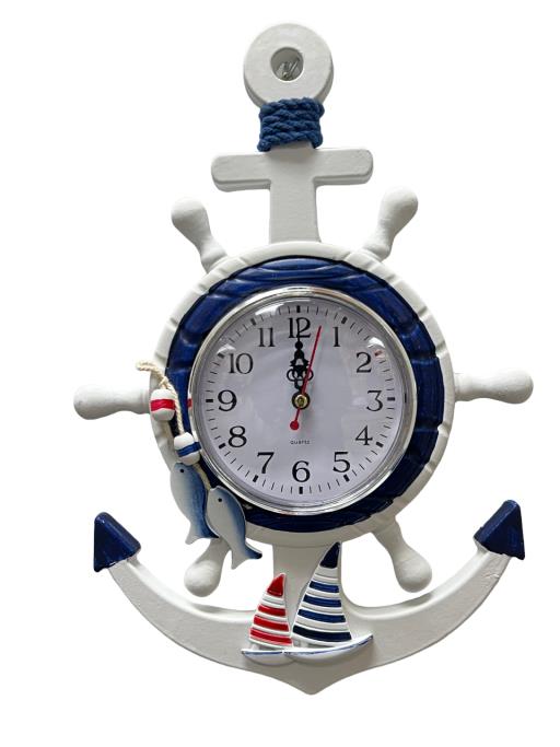 Hanging CLOCK Anchor And Ship Wheel Shape With Buoys And Sailboat
