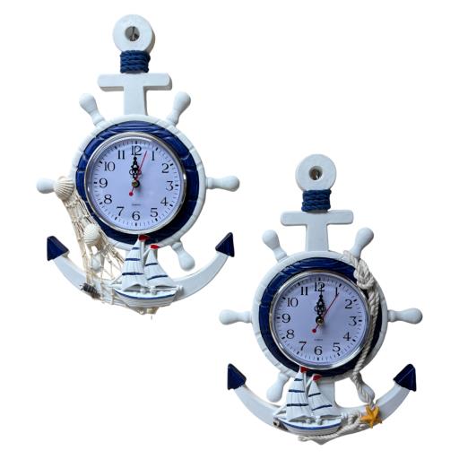 Hanging CLOCK Anchor And Ship Wheel Shape Asst. 2 With Sailboat