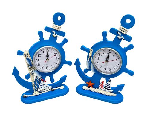 Table Top Clock Anchor And Ship Wheel Shape Asst. 2 With Sailboat FISHING Net Ropes Fish Starfish Li