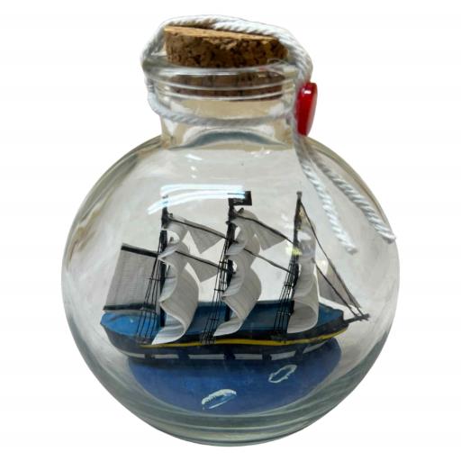 Ship In A GLASS Bottle Navy Blue Sailboat