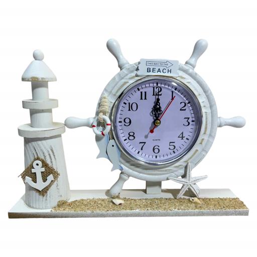 CLOCK With Lighthouse Starfish Anchor And Ropes White