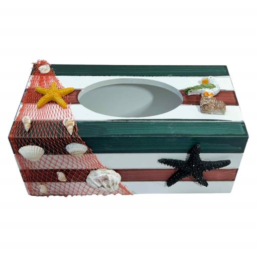 Tissue Box With FISHING Net  Sea Shell Starfish And Seagull Green Red White