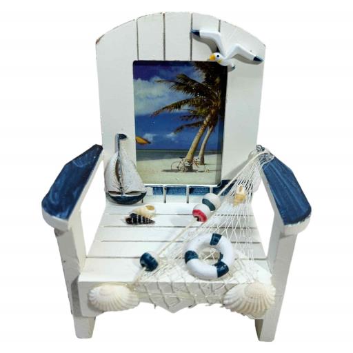 Chair With Picture FRAME 6X4 Asst2 Lighthouse Sailboat Seagull Fishing Nets White Navy Blue