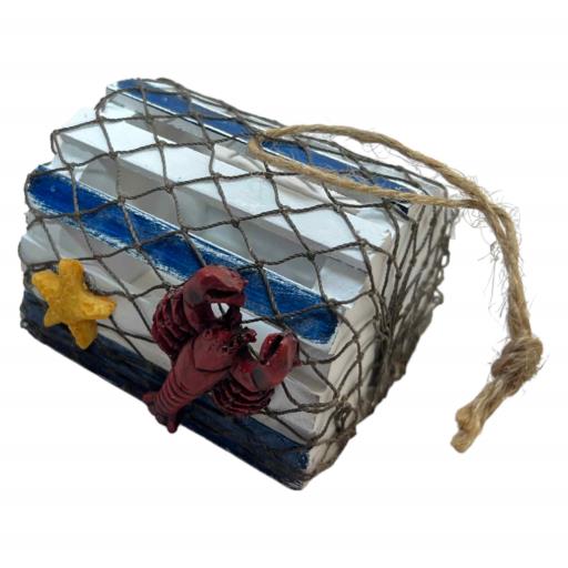 Lobster Trap With Ropes Lobsters Starfish And FISHING Net Navy Blue White Red