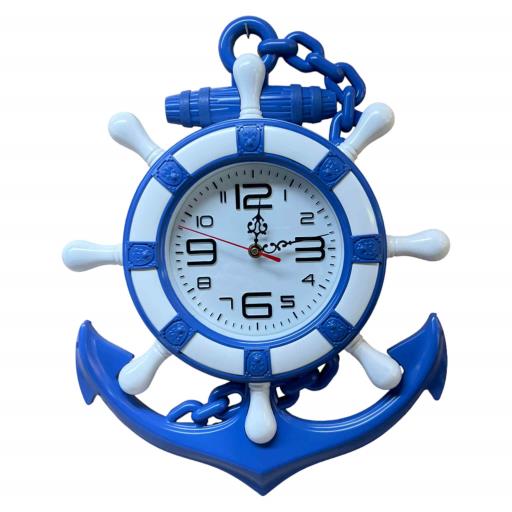 Hanging CLOCK Anchor And Ships' Wheel Blue White