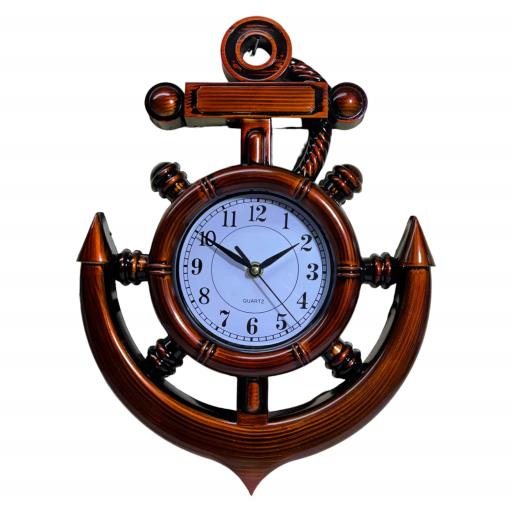 Hanging CLOCK Anchor And Ships' Wheel Brown Off White