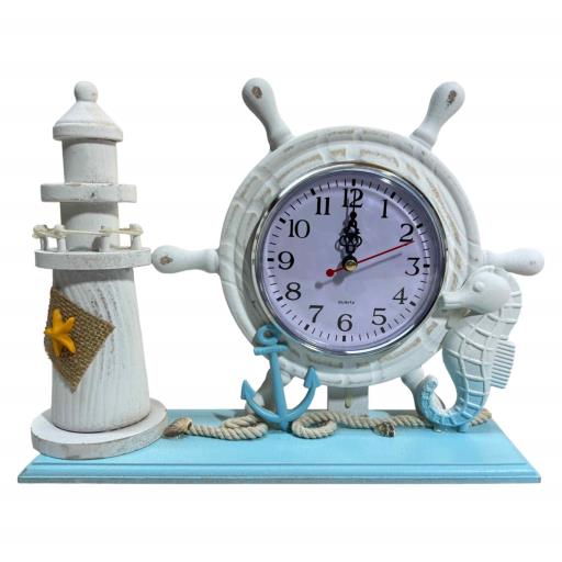 CLOCK With Lighthouse Starfish Anchor And Sea Horse Light Blue White
