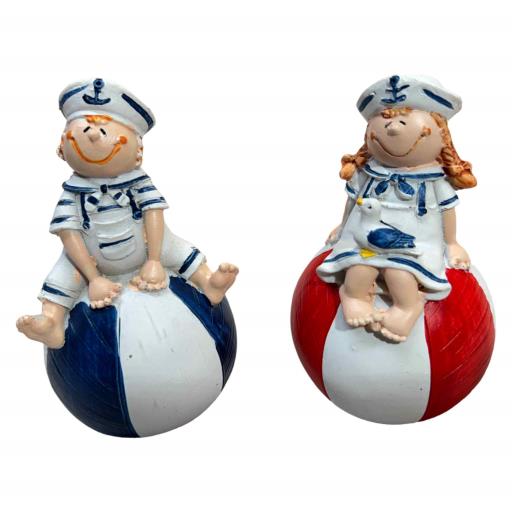 SAILOR Man And Woman On Beach Balls Navy Blue White Red Asst.