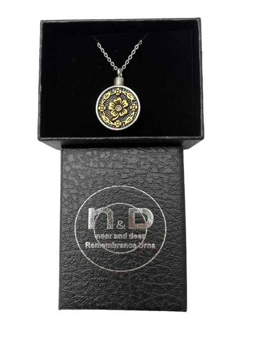 Stainless Steel Pendant Round Pendant With A Gold FLOWER And Le