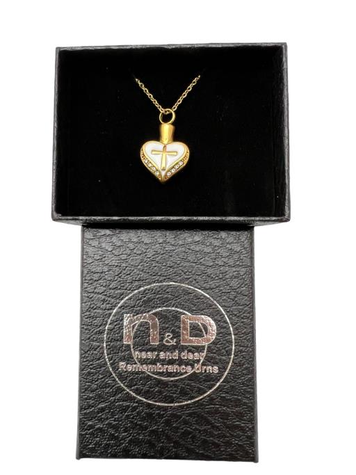 Stainless Steel PENDANT Gold Color Heart With Cross And Embedde
