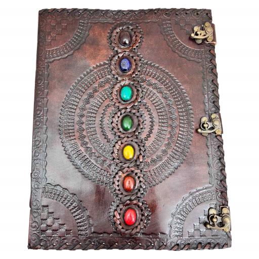 Seven Chakra Stone Handamde LEATHER Journal With 3 Locks
