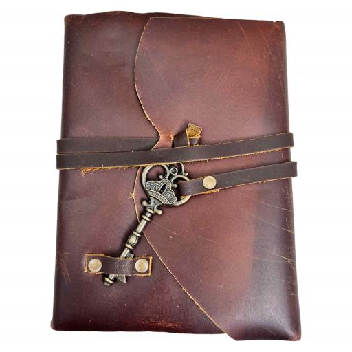 Deckle Meraf Antique Handmade Leather Journal With VINTAGE Paper & Key String